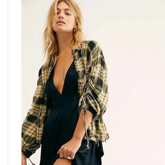 NWT Free People Pacific Dawn Plaid Shirt Black - Picture 4 of 11